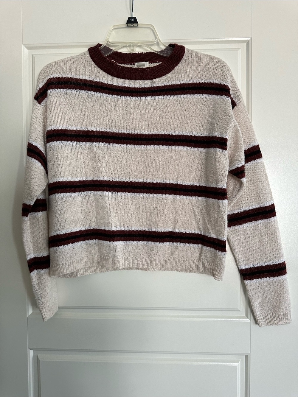 Garage Cream and Burgundy Striped Crewneck Sweater